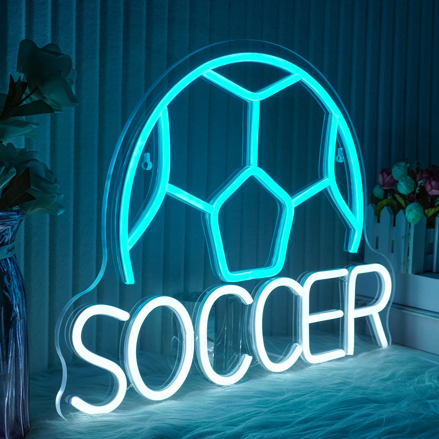 Soccer Ice Blue Neon Signs USB Powered Bedroom Dimmable Ball Sign Neon Lights For Home Bedroom Shop Decor Club Kids Gifts