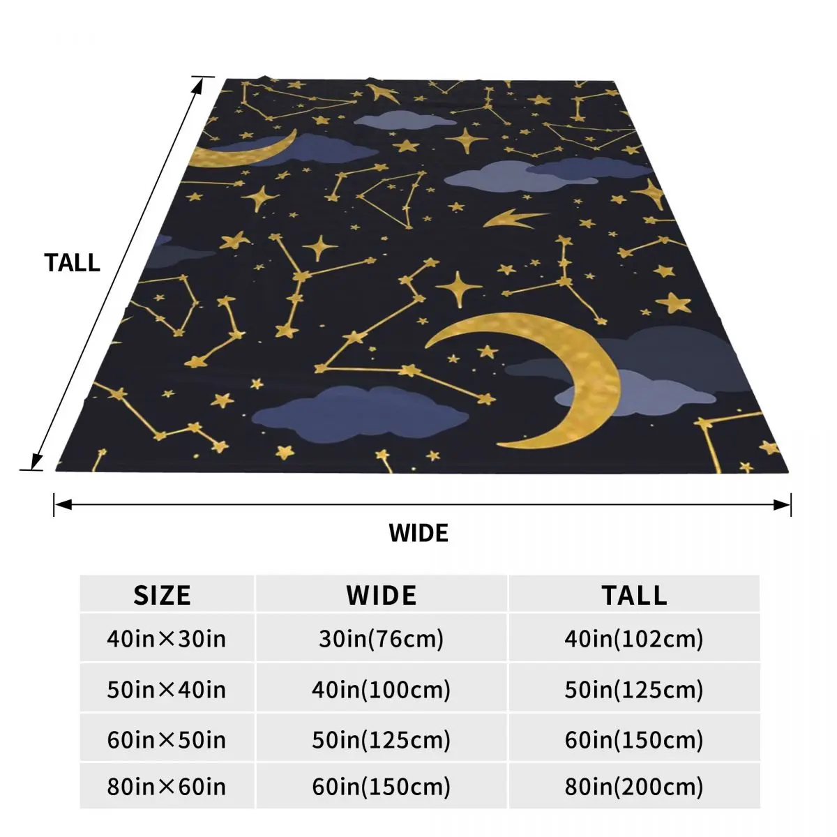 Night Sky Golden Celestial Stars Zodiac Constellations Blankets Flannel Blanket Super Soft for Home Bedroom Bedspread Quilt
