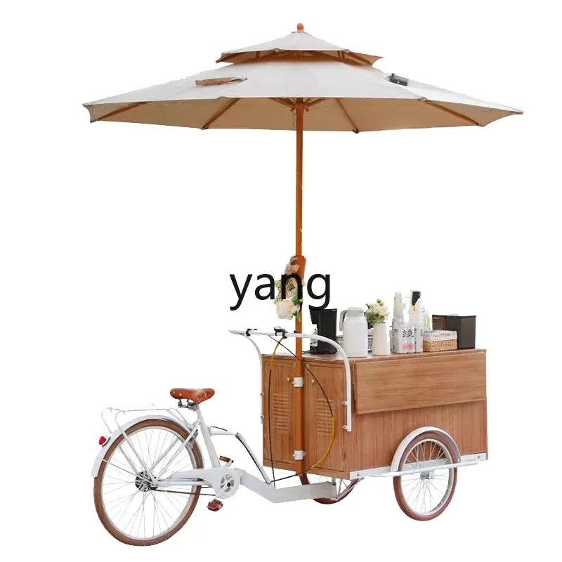 YJQ scenic food truck mobile dining car stall shopping mall outdoor promotion solid wood grain three-wheeled snack truck