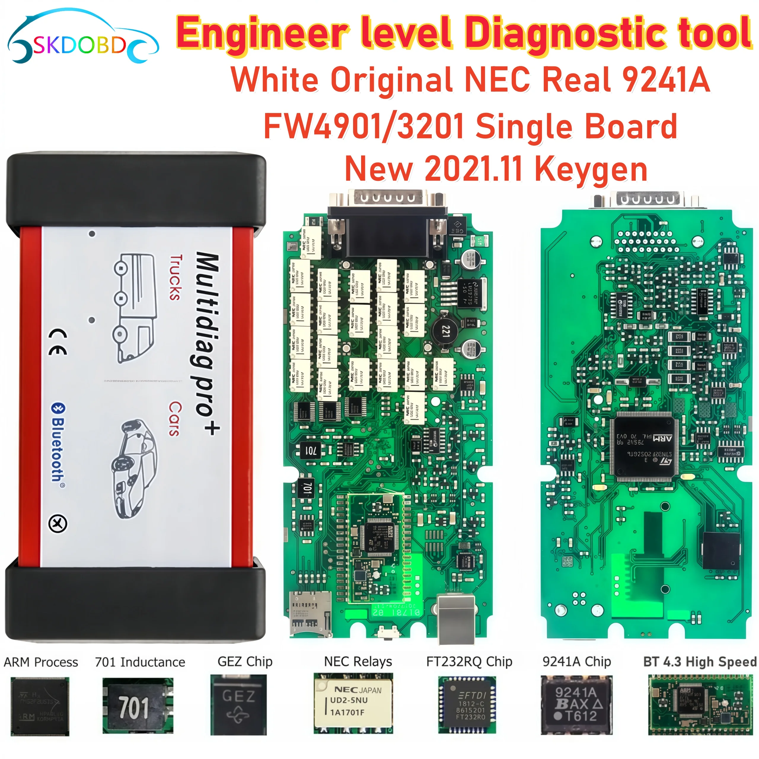 Scanner de niveau ingénieur DS150 pour voitures et camions Autocoms DS150e, lecteur de codes OBD2 avec Bluetooth, relais NEC 9241A, puce originale