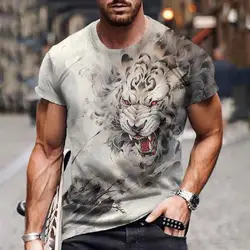 Animal T-Shirts For Men Tiger 3d Print Short Sleeve Tee Fashion Streetwear Summer Crew Neck Pullover Casual Oversized Clothing