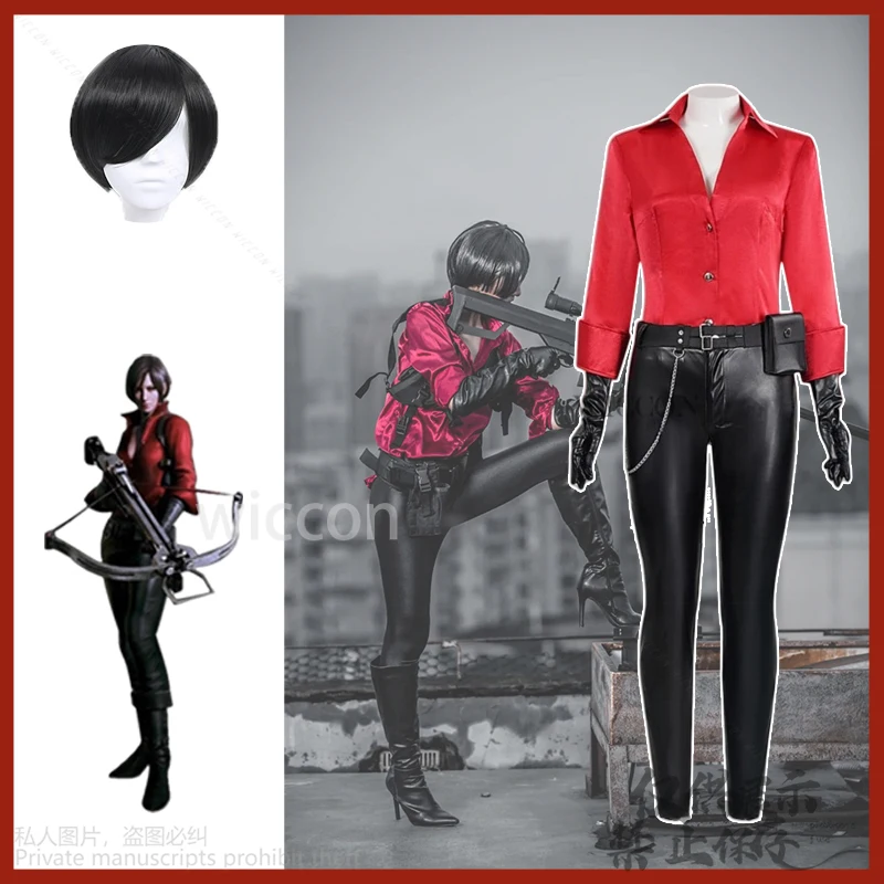 

Anime Game Biohazard6 Cosplay Ada Wong Sexy Red Top Suit Uniform Cosplay Wigs Pants Halloween Christmas Party Suits Customized