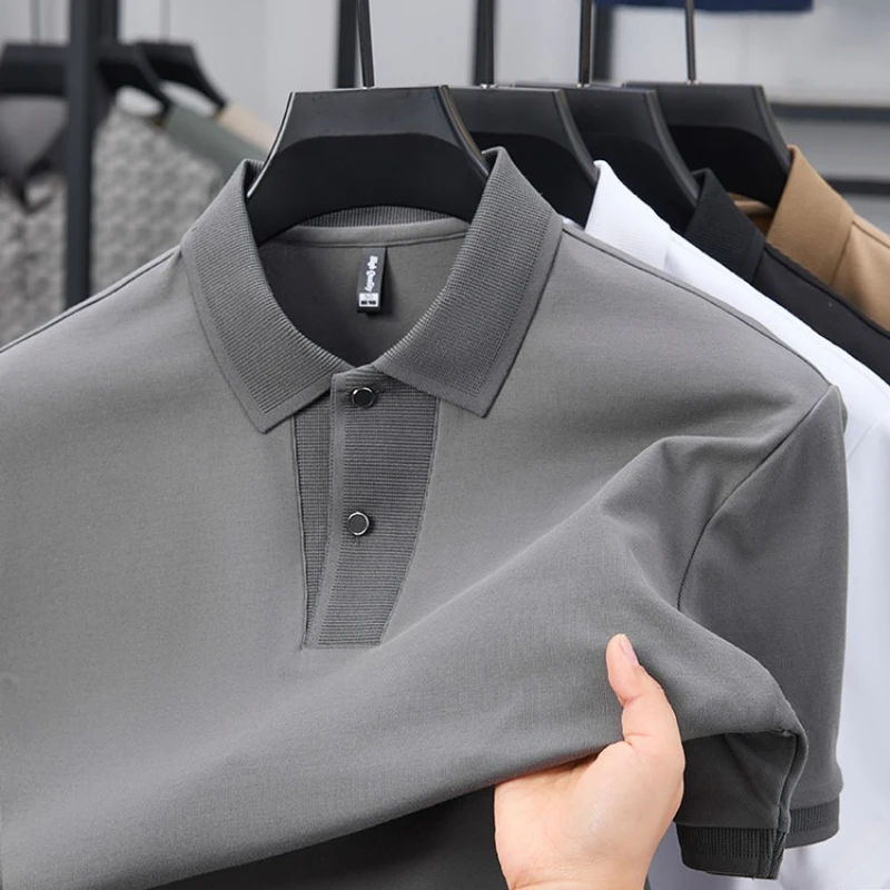 

New Men's Summer High End Collar Solid Color Polo Shirt Casual Trendy Men's Top