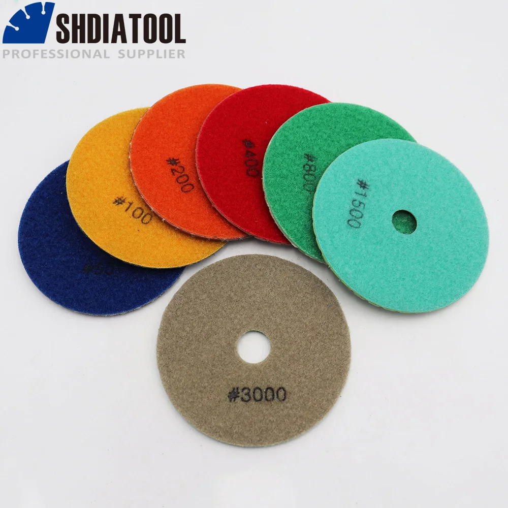 SHDIATOOL 7pcs/set  Professional Premium Quality Diamond Polishing Pads for Marble & Granite Diameter 100mm Sanding Discs