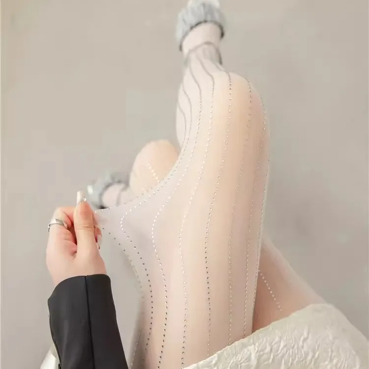 Kave-Bas moulants noirs ultra fins faits à la main pour femmes, collants transparents, élégants et amincissants, percés à chaud, de luxe et sexy