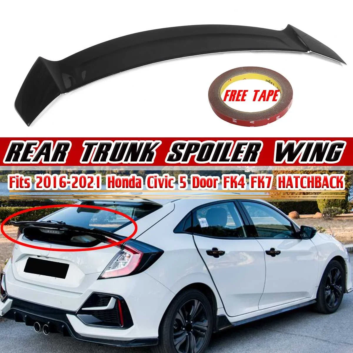 ABS Car Rear Trunk Boot Lip Spoiler Wing Lip ABS For Honda For Honda For Civic 5 Door FK4 FK7 HATCHBACK 2016-2021 Wing Spoiler