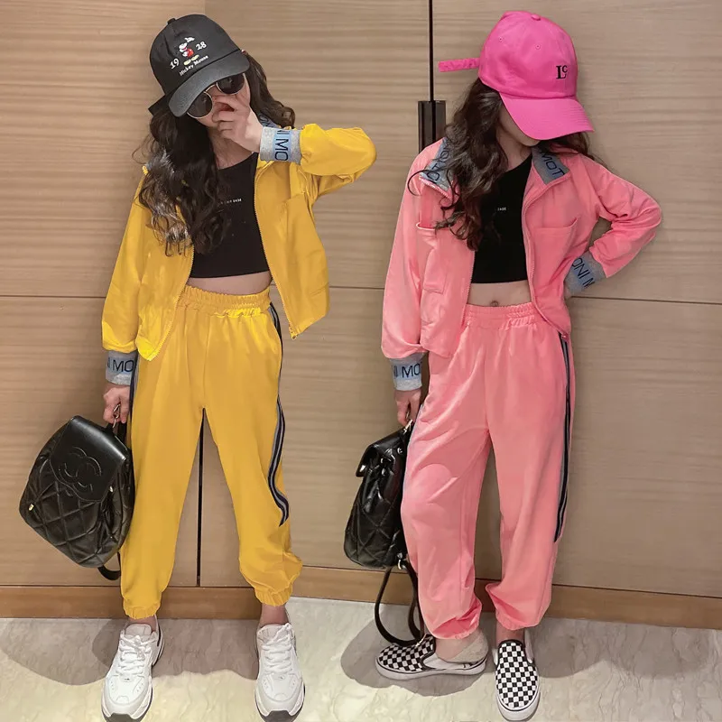 

5-14 Year Teen Girls Clothing Sets Autumn Casual Tracksuit for Children School Kids Clothes Girl Zipper Sweatshirt Pants Suit