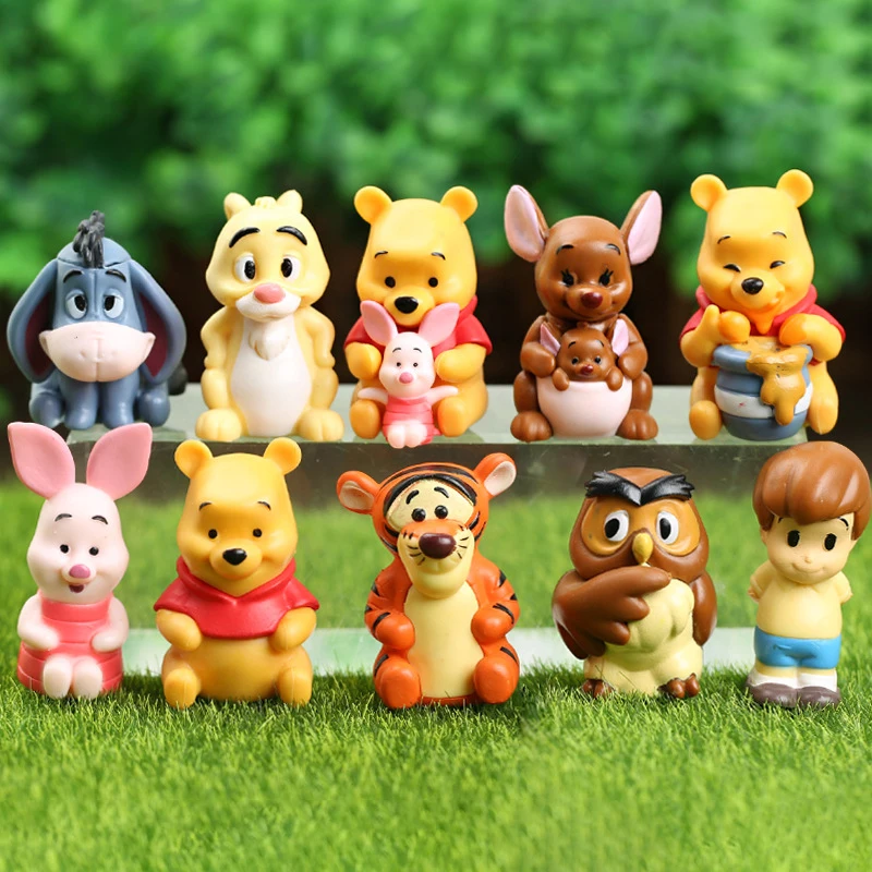 10pcs Disney Winnie The Pooh Piglet Tigger Eeyore Rabbit Owl Anime Action Figures Model Toy Cartoon Collection Doll Set For Kids