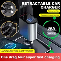 120W 4/5 IN 1 Retractable Car Charger USB C Cable For IPhone Huawei Samsung Fast Charge Cord Cigarette Lighter Adapter PD QC3.0