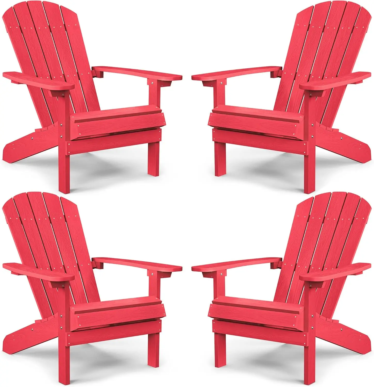 Chairs Set of 4 Weather Resistant-Red, Plastic Modern Poly Lumber Outdoor Chairs Like Real Wood Widely Used in Outdoor Patio