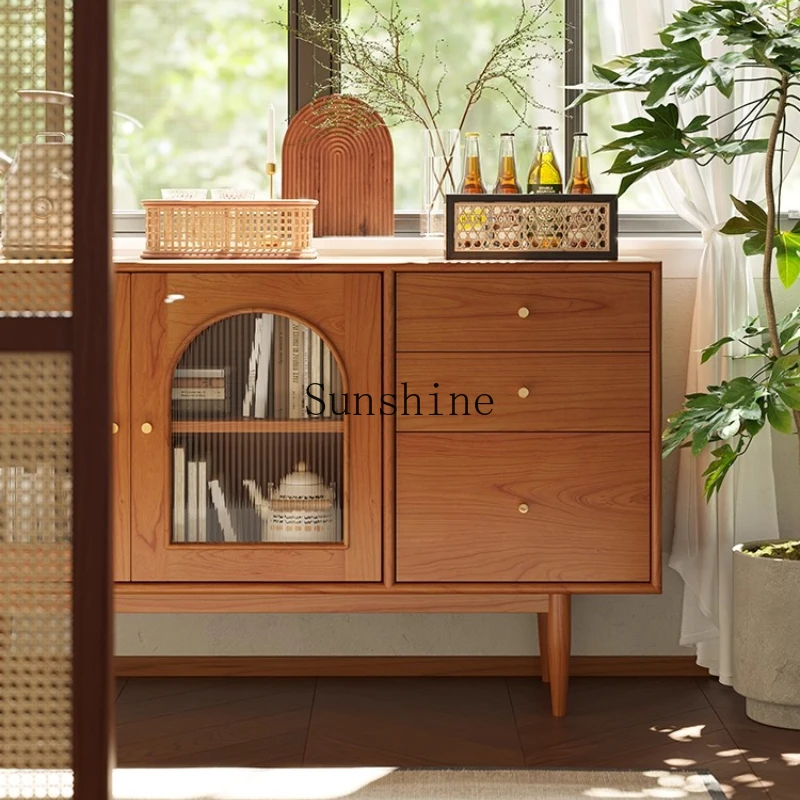 

Nordic solid wood dining side living room Japanese storage simple retro entrance cabinet