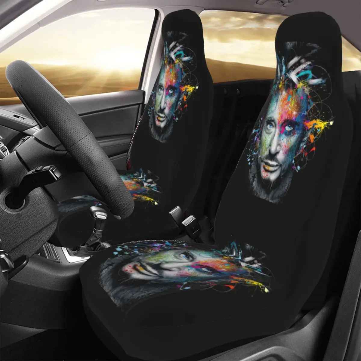 Johnny Hallyday Front Auto Seat Cover for Women Print French France Singer Car Seat Covers Fit Any Truck Van RV SUV 2 Pieces