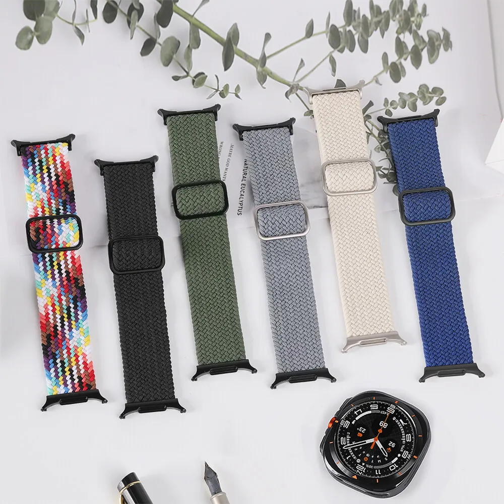 حزام مضفر لساعة سامسونج جالاكسي الترا 47 ملم إكسسوارات سوار رياضي من النايلون قابل للتعديل كوريا جالاكسي ساعة 7 حزام الترا