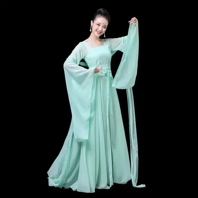 ملابس الرقص الكلاسيكية Hanfu Yangko النسائية الصينية الأنيقة ملابس الرقص الشعبي مروحة الرقص فستان Hanfu الشرقي التقليدي