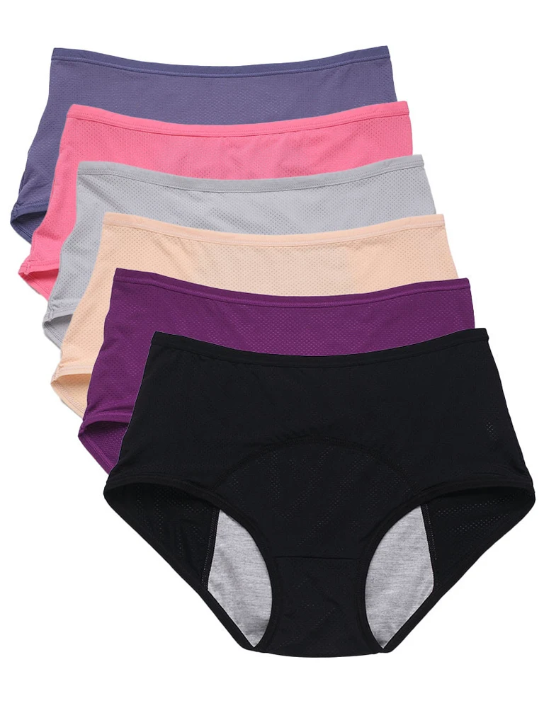 Período menstrual roupa interior feminina cintura alta período menstrual à prova de vazamento tamanho grande 4-pack período menstrual roupa interior