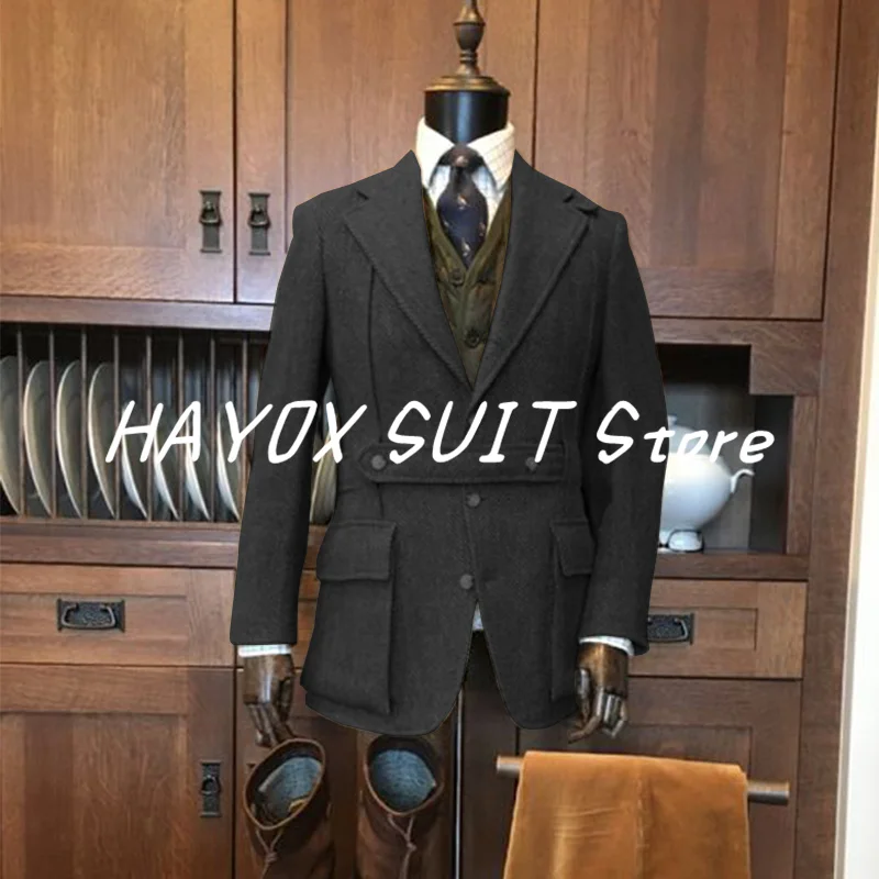 2022 New Vintage Men\'s Herringbone Jacket Slim Fit Men Ensembles De Blazers For Wedding Tuxedo