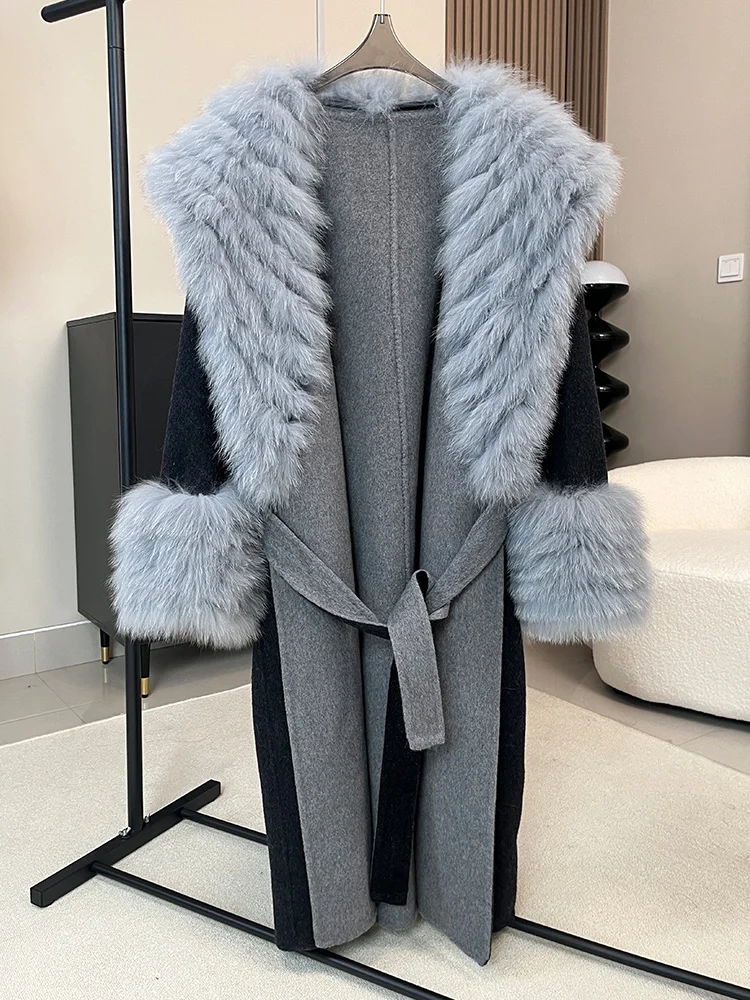 2025 핫 세일 겨울 여성용 천연 리얼 폭스 퍼 칼라 커프스 코트 울 울렌 재킷 여성 아우터웨어 럭셔리 재킷