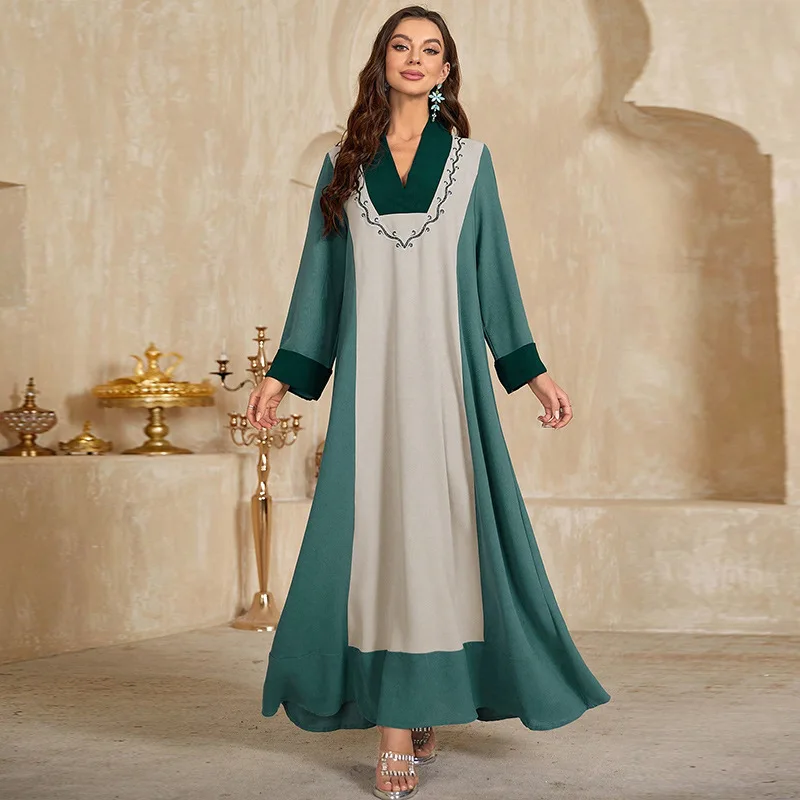 Middle Eastern Women's Clothing, Muslim Robe. Arabian Dubai Muslim Abaya. Ladies' Multi-color Embroidered Ice Silk Dress.S-XL