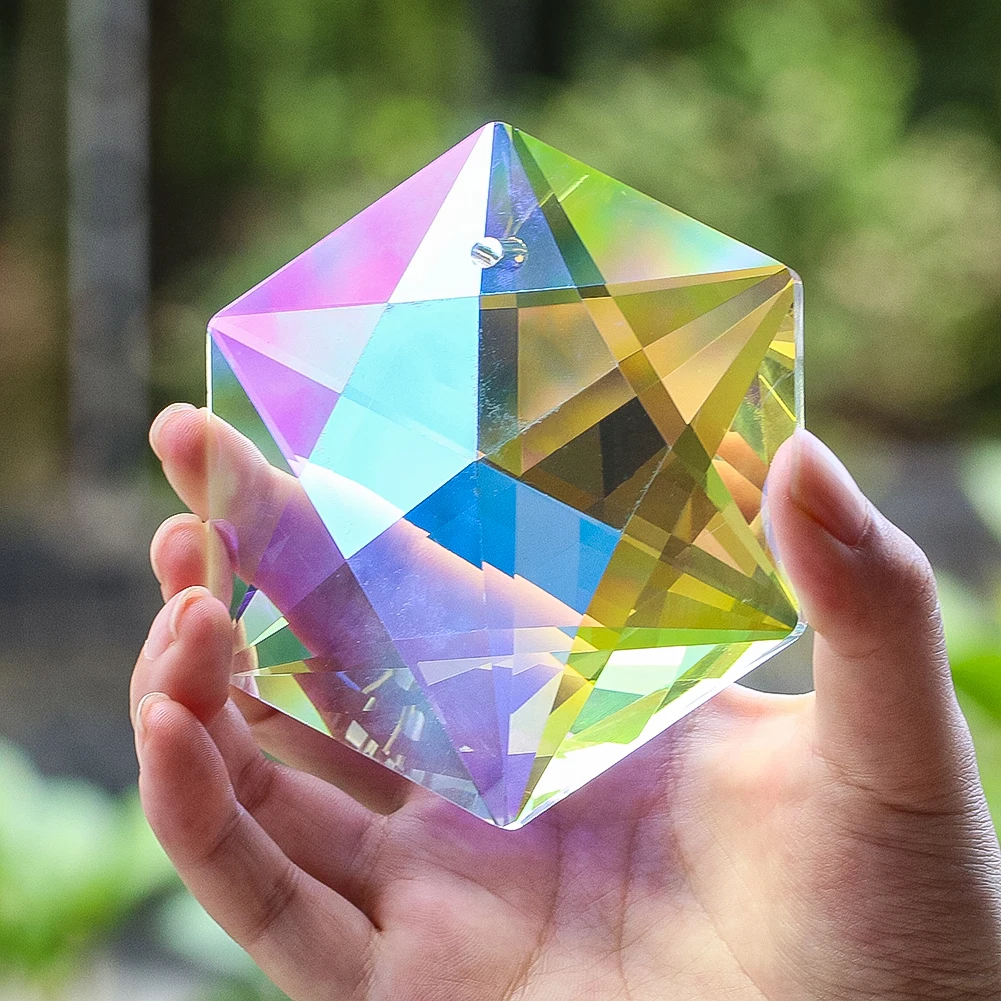 D5 100mm Hexagon Crystal Suncatcher Prisms Window Hanging Mysterious Star Magen David Rainbow Maker Pendant Christmas Decor