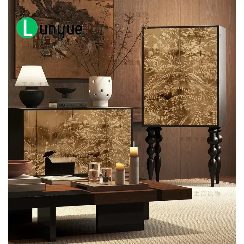 Modern Wood Lacquered Locker with Panel Design 3 Compartments Storage Cabinet for Living Room Furniture Home Organization