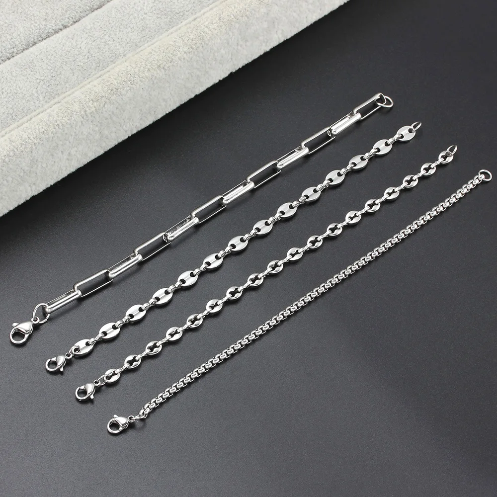 Stainless Steel Bracelets For Men Women 2023 Luxury Silver Color Coffee Bean Box Chain Bracelet Charm Jewelry Gift 7-9 Inch