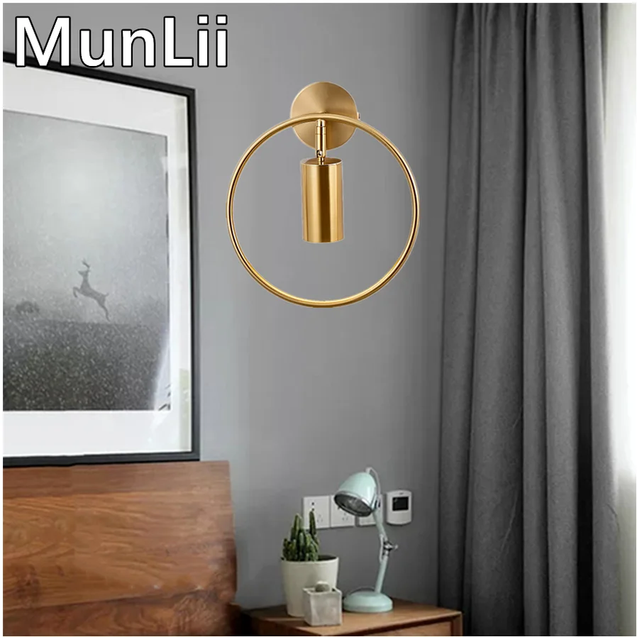 

MunLii E27 Wall Lamp Full Metal Indoor Lighting Single Light Source Cylinder Electroplating Wardrobe Shop Showcase Spotlight