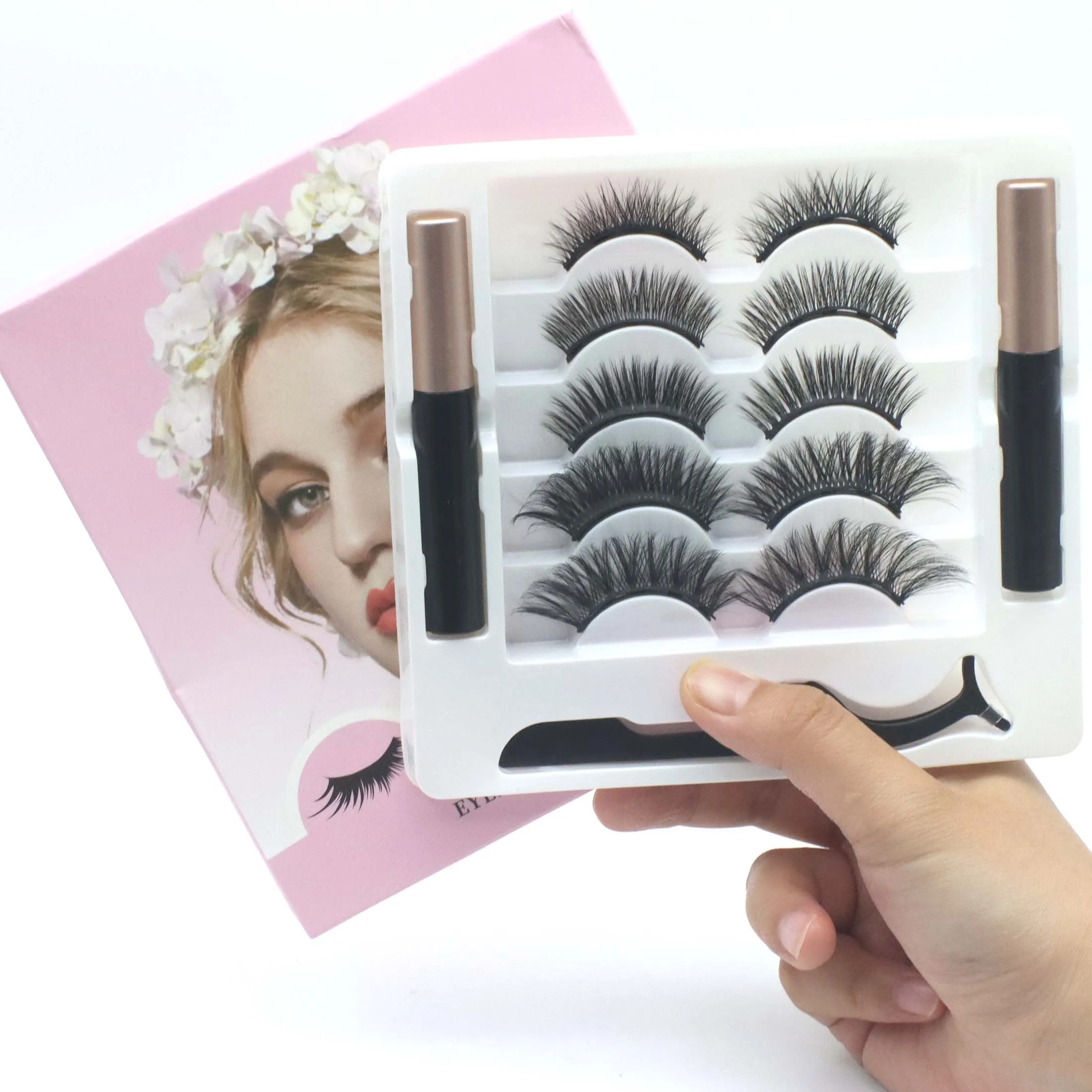 5 file di 10 paia di ciglia finte magnetiche 10-15 mm ciglia nere naturalmente spesse e arricciate con eyeliner magnetico