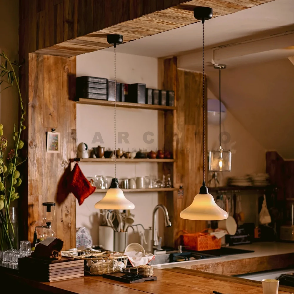 French Vintage Brass Pendant Light with Milky Glass Elegant Chandelier Style for Cafe Bar Bedroom Beside Ceiling Hanging Lamp