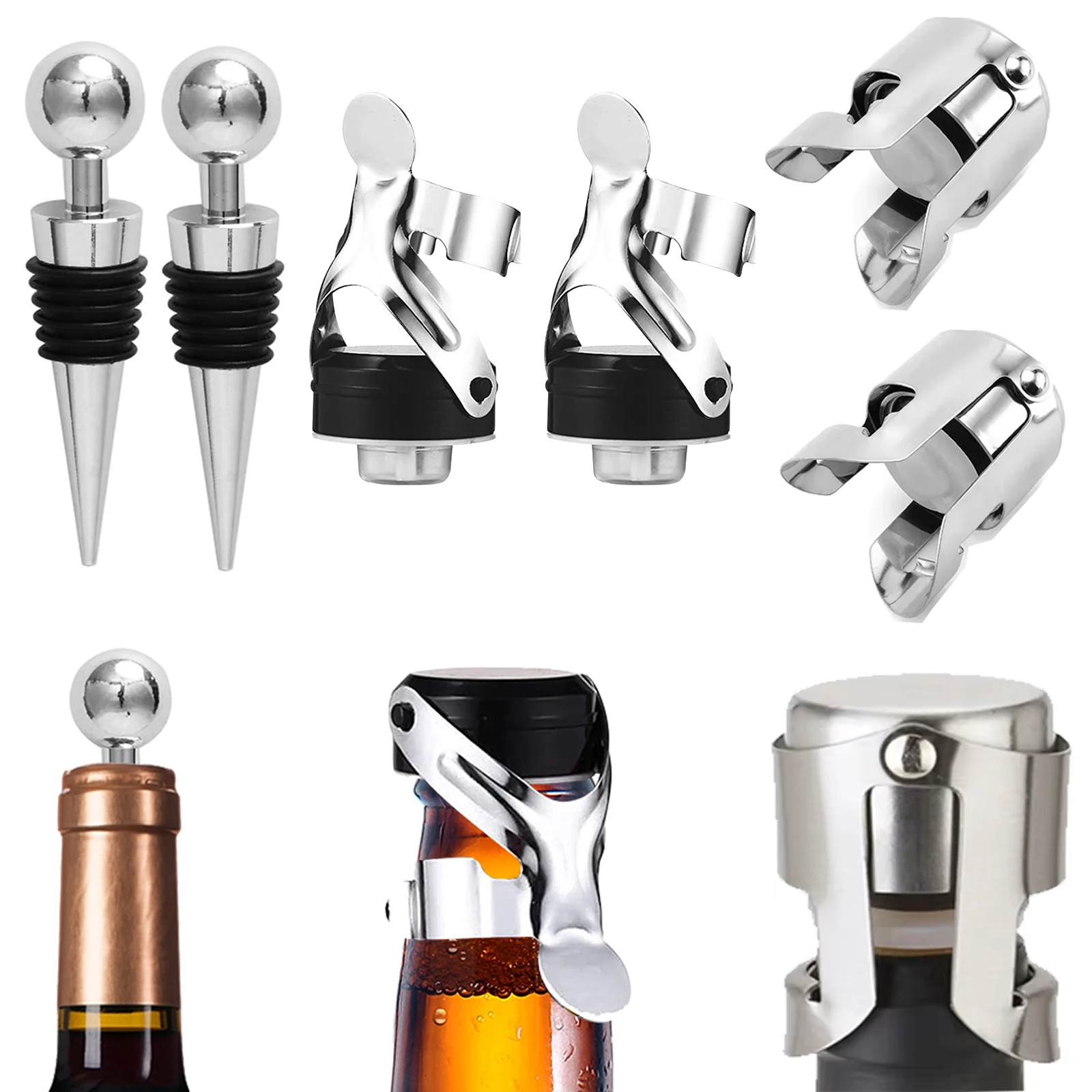 1/6/12pcs Wine Stopper Bottle Champagne Stopper Bottle Sealer Champagne Sparkling stopper Bar Tools Keep Wine Champagne Fresh