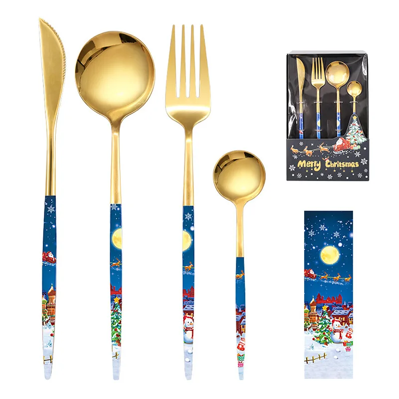 Mirror Golden Stainless Steel Cutlery Set Creative Christmas Personalized  Christmas Complete Dinner Dinnerware Set Cuisine