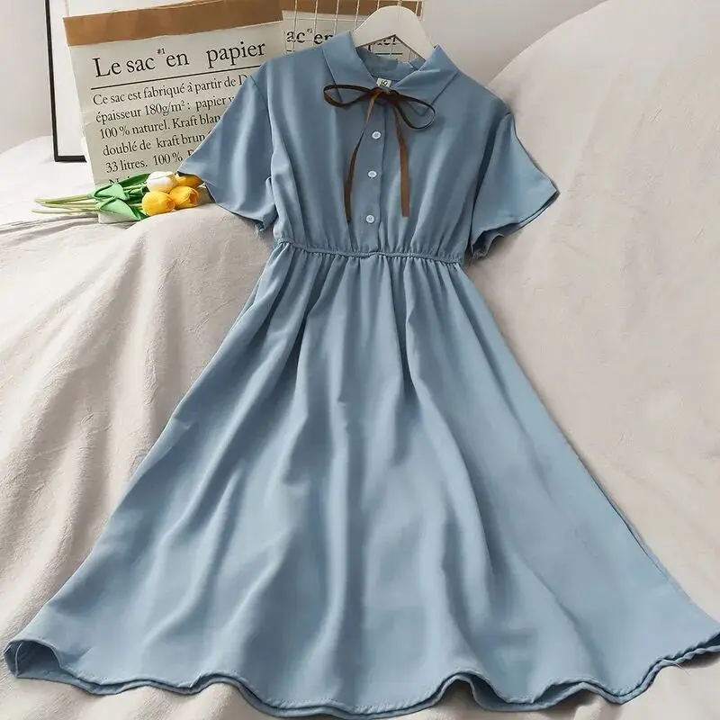 

Girls Dress Summer 2022 New College Style Solid Color Comfortable Children's Skirt Student Dress