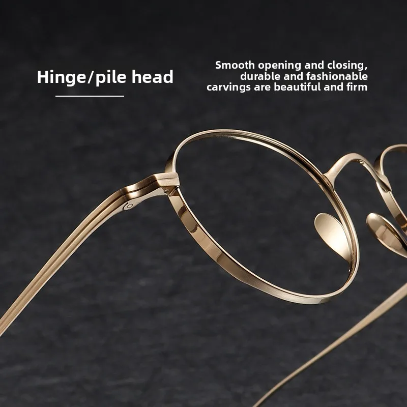 نظارات دائرية من التيتانيوم النقي، إطار ياباني عريض قديم بدون مكياج أنيق، حافة كاملة تحجب الضوء الأزرق #3