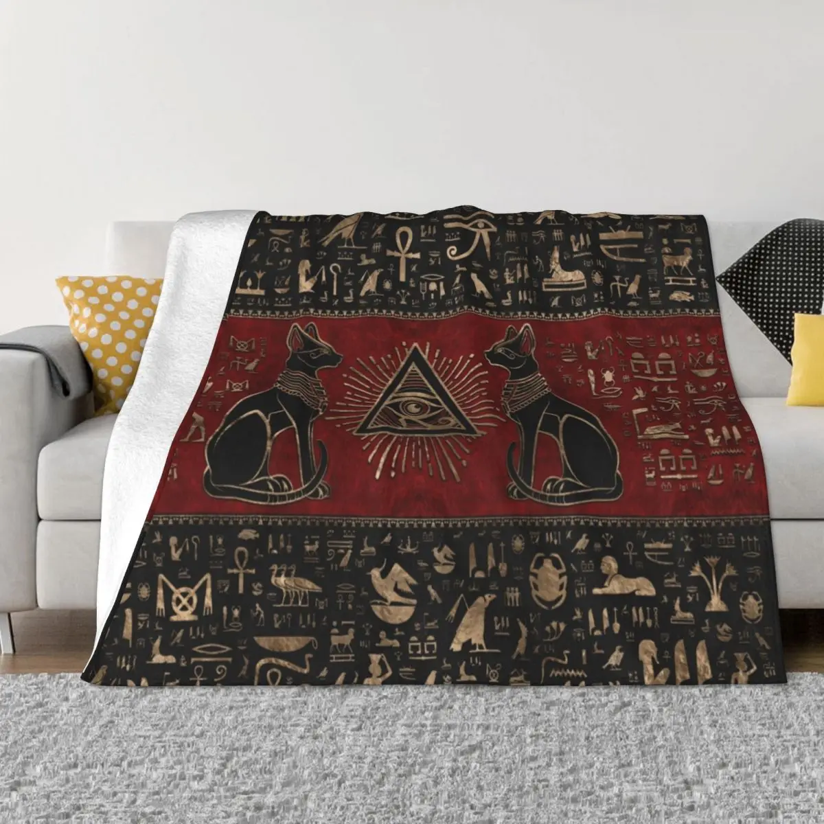 

Egyptian Cats And Eye Of Horus Blanket Soft Flannel Fleece Warm Egypt Hieroglyphic Throw Blankets for Car Bedding Couch Quilt