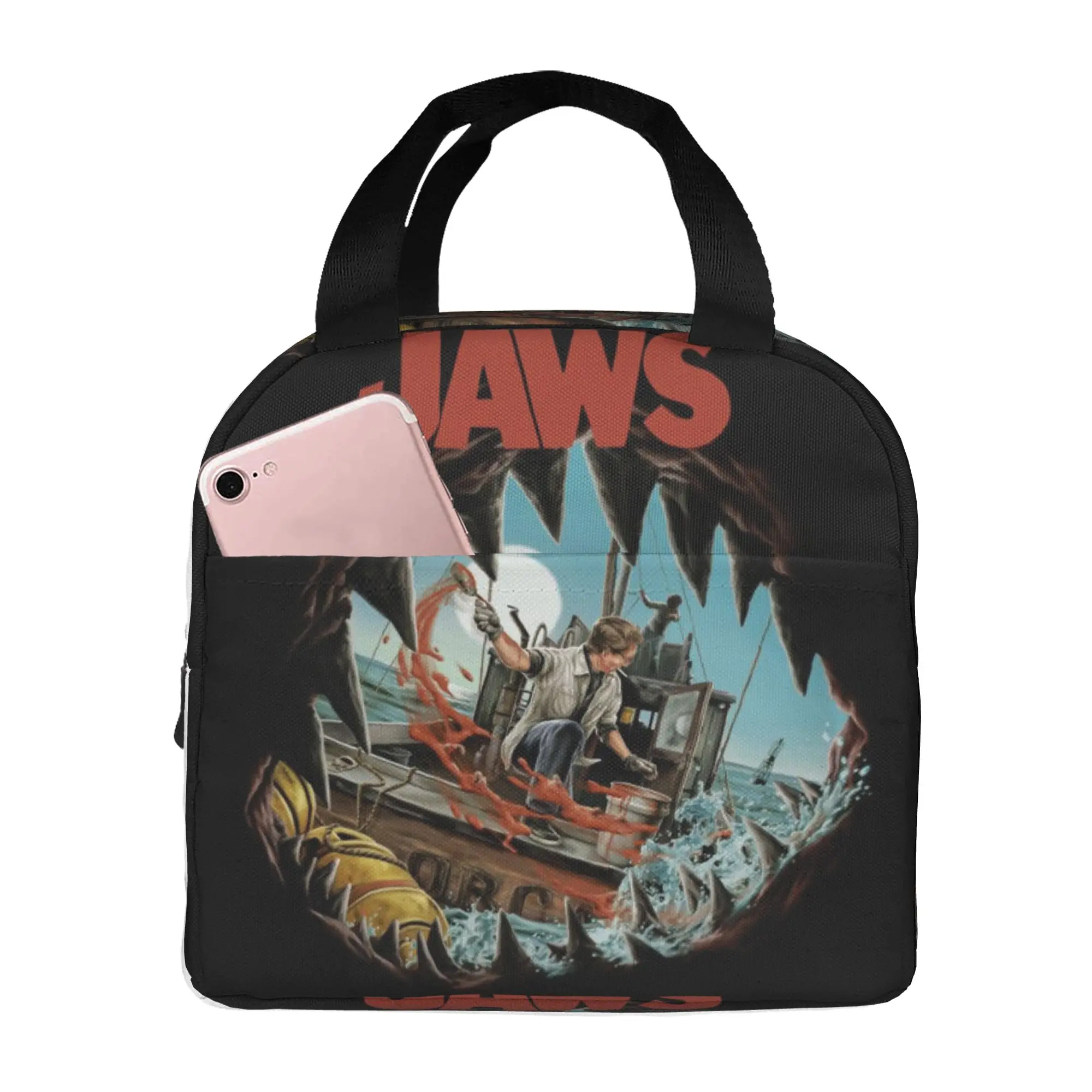 J-Jaw-Shark Thermal Insulated Lunch Bags Women Classic Film Portable Lunch Container for School  Storage Food Box