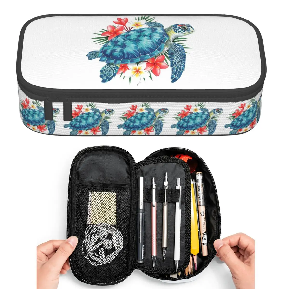 Tropical Flowers Turtles Starfish And Bows Pencil Cases for Student Pen Box Pencil Bag Big Capacity Pencil Pouch Pen Holder