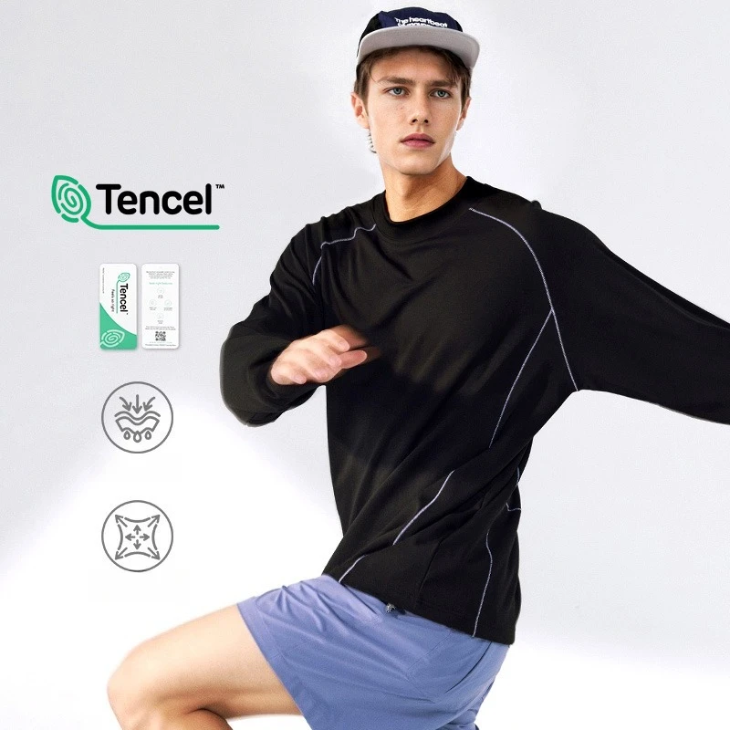 

Long-sleeve T-shirt Product Light Sports Tian Silk Shoulder-inserted Base Shirt Comfortable Base Shirt, O-neck T-shirt