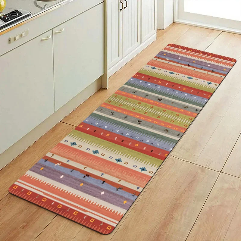 Bohemian Southwestern Tribal Print Long Runner Rug, Colorful Aztec Geometric Pattern Non-Slip Washable Floor Mat for Kitchen
