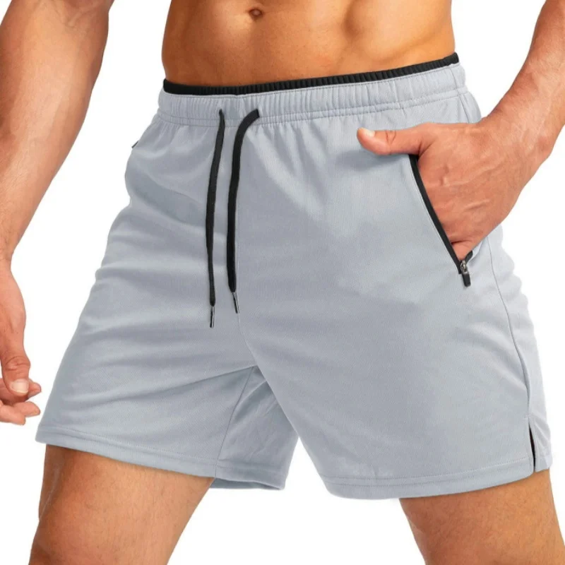 Men's running shorts with zippered pockets, quick-dry, suitable for gym workouts, 5-inch men's shorts