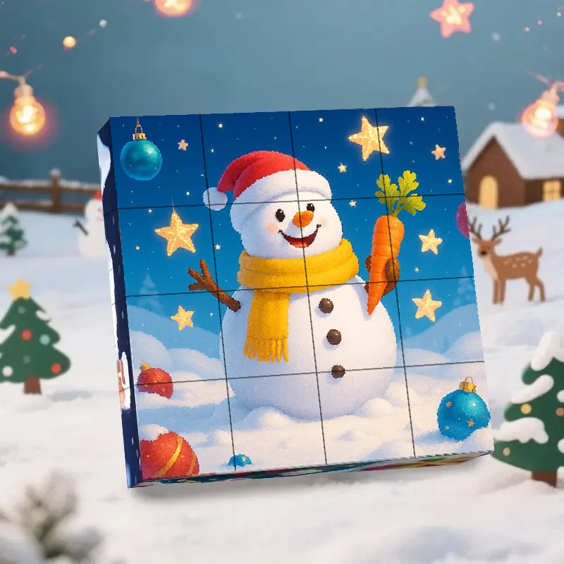16pcs Magnetic Building Blocks Cube Puzzle Christmas Santa Claus Children Toy Create 6 Picture Education Sensory Gift for Kids