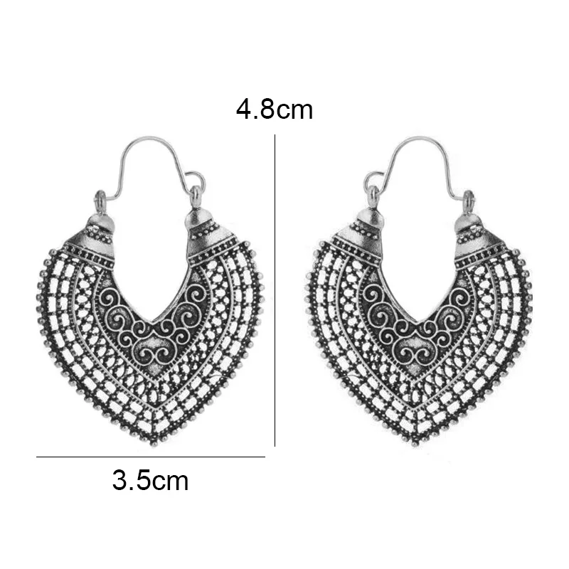 Heart-shaped Carved Hollow Earrings for Women Vintage Ethnic Style Earrings Personality Hanging Earrings Charming Ear  Jewelry