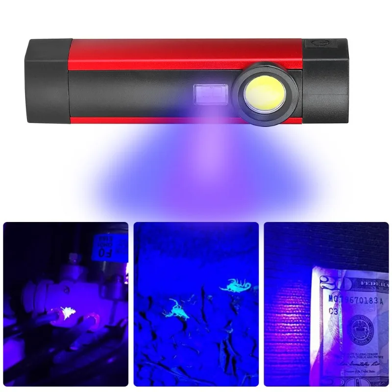 Powerful COB LED Flashlight Magnetic Work Light USB Rechargeable Inspection Light with Side Light Built-in Battery