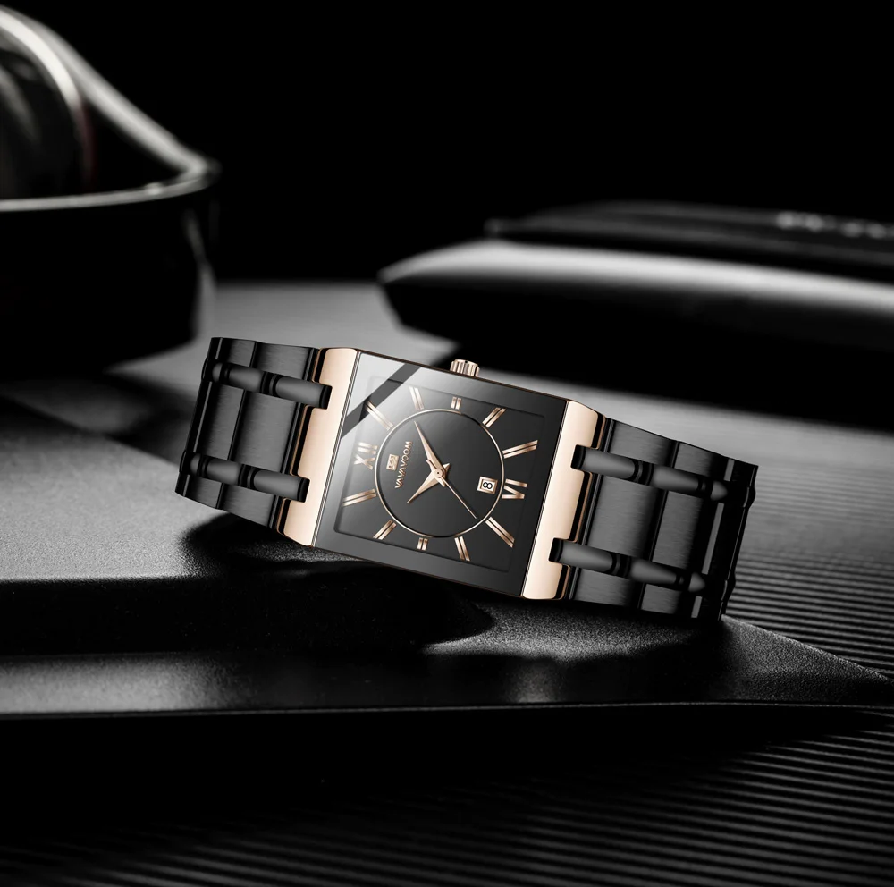 VA VA VOOM Relogio Masculino Watch Men Square Mens Watches Top Brand Luxury Golden Quartz Stainless Steel Waterproof Wrist Watch