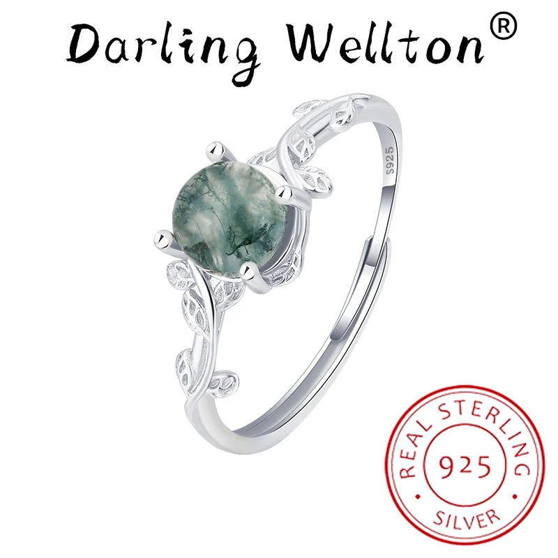 

Unique Natural Stone Texture Different Green Moss Grass Agate Vouple Ring For Women Sterling Silver Christmas Gift Jewelry