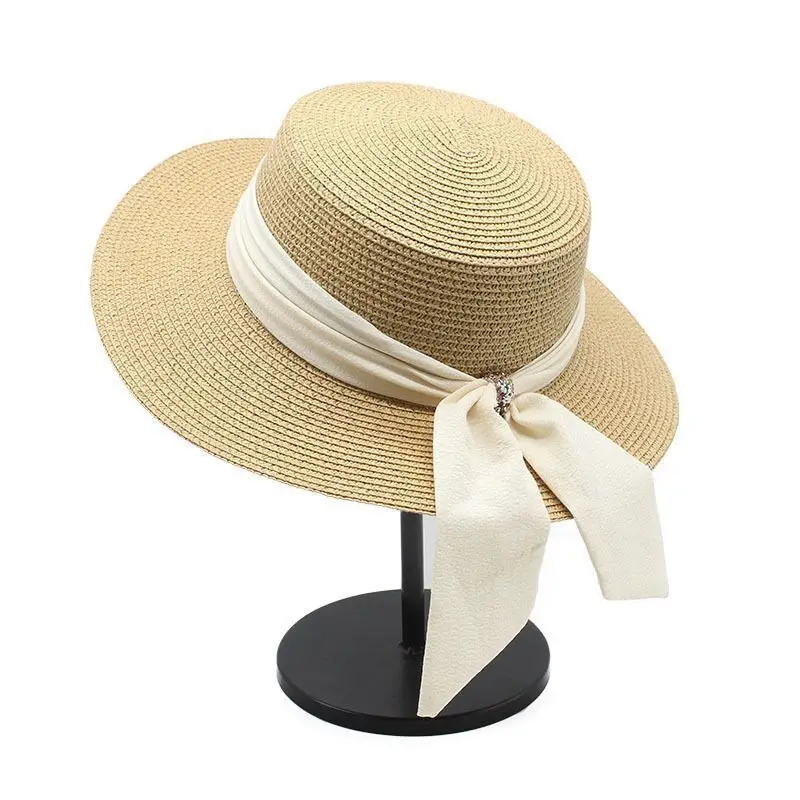 Women\'s Bow Straw Hat Summer Outdoor Beach Hats Breathable Sun Protection Cap Jazz Panama Wide Brim Fashion Travel Sun Hats