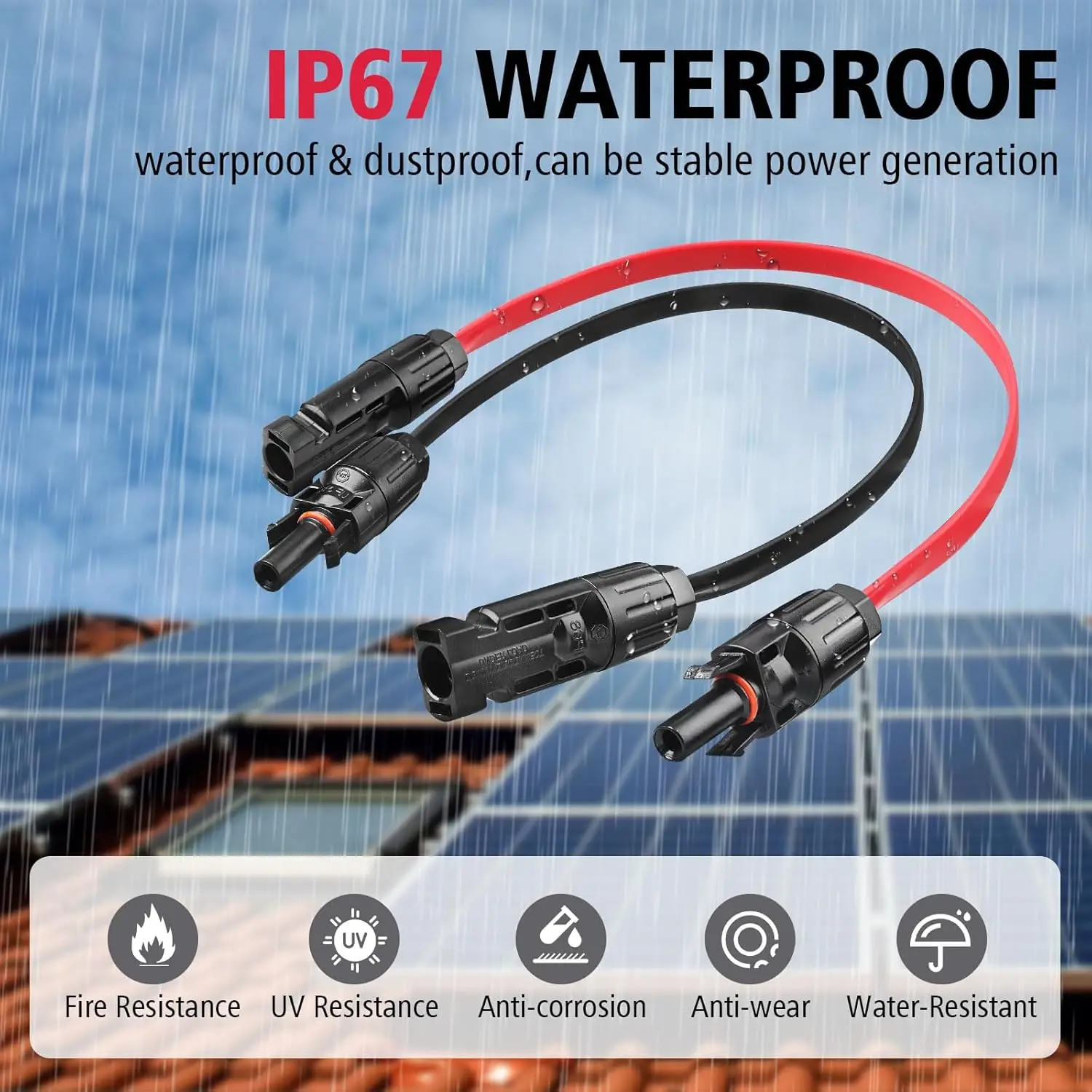 JMUYTOP 10AWG Solar Panel Extension Cable 6mm2 Flat 1.37ft Solar Photovoltaic Cord 1500V Balcony Solar Extension Wire For Jakery image 2