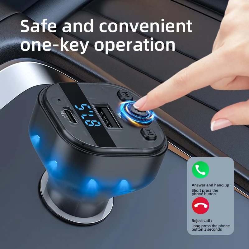 بلوتوث 5.0 سيارة FM الارسال PD نوع-C شاحن سيارة مزدوج USB المحيطة لاعب MP3 شاحن ضوء لاسلكي يدوي PD QC3.0