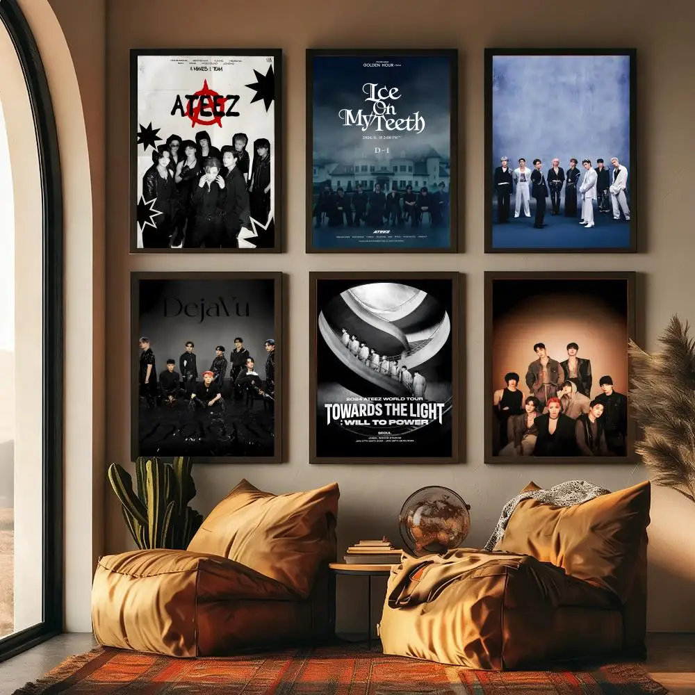 K-Pop Boy Group ATEEZ Poster For Office Bedroom Coffee Home Decor Durable Waterproof Aesthetic Stickers Wall Art HD