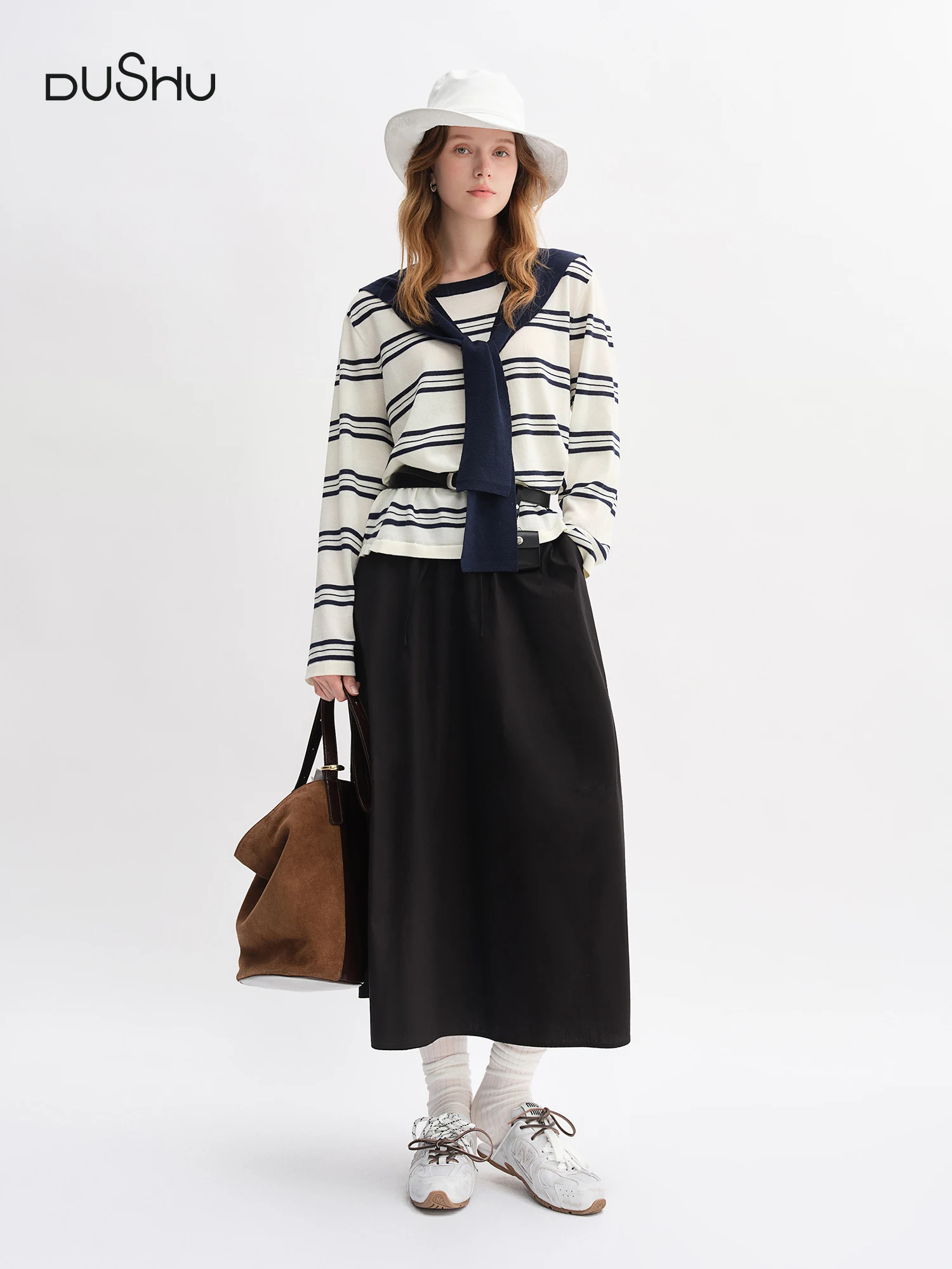 

DUSHU [Striped Music Score] Shawl with Contrasting Striped Sweater Skits Women Sets 2025 Autumn New Products 25DS83162+25DS83276