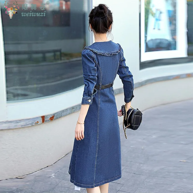 Robe en Jean élégante pour femmes, automne hiver, France, col Peter Pan, ceinture en cœur, Slim, mode dame, tenues décontractées, nouvelle collection