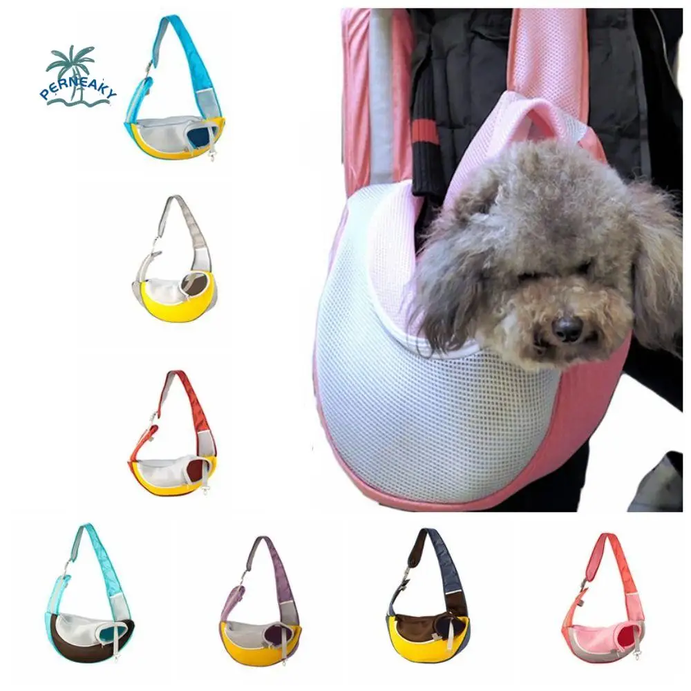 

Hands Free Dog Sling Carrier Bag Portable Front Pocket Pet Shoulder Bag Breathable Mesh Colorful Cat Tote Pouch